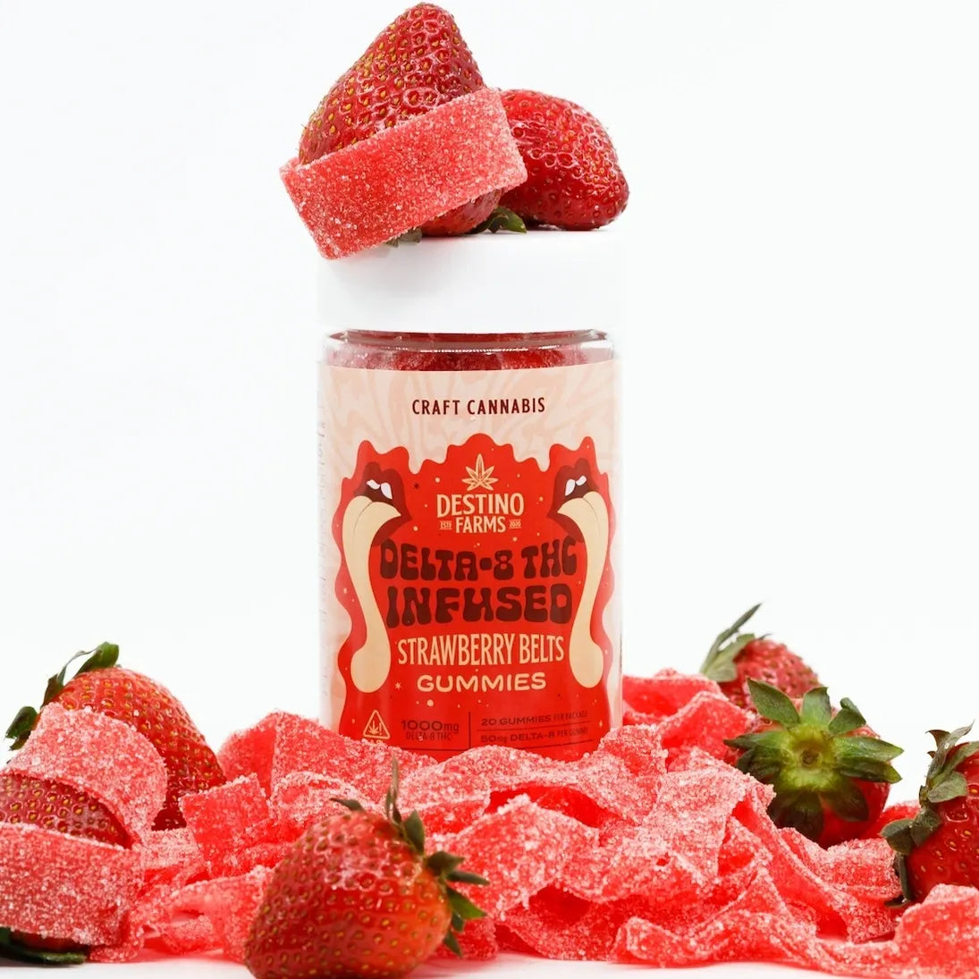 Destino Farms Strawberry Belts Delta-8 THC Gummies 1,000mg & 500mg